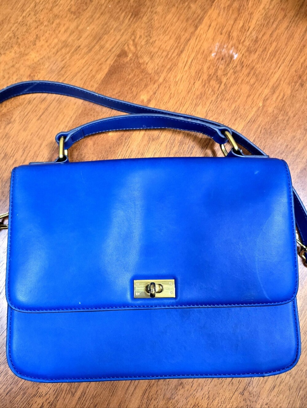 J Crew Edie Cobalt Blue 100% Cow Leather Top-Handle Satchel Bag Ladylike
